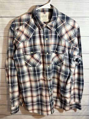 Ariat Men’s Navy, White & Orange Plaid Western Button-Down Shirt